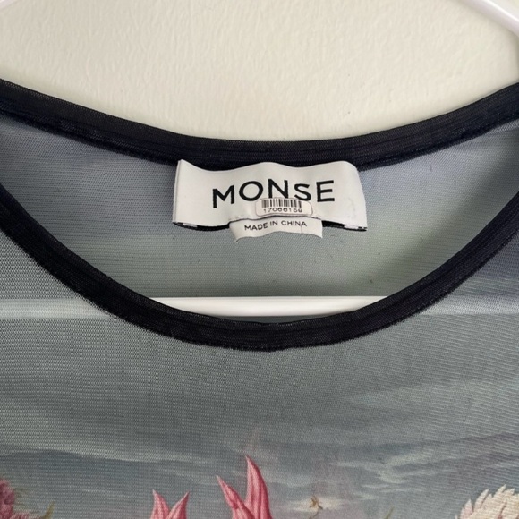 Monse Rose Printed Mesh Top Long Sleeve in Sheer Fabric Size Small - Picture 6 of 11